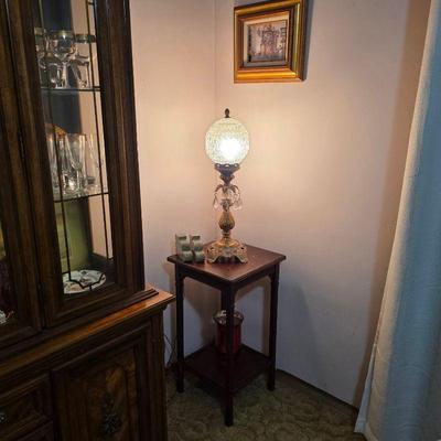 Vintage table with antique lamp