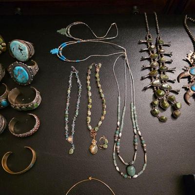 Vintage Native American jewelry, sterling silver and turquoise necklaces