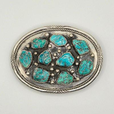 Tom Willeto Vintage Native American sterling silver and turquoise belt buckle
