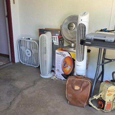 Fans, heaters and vintage bowling ball and shoes