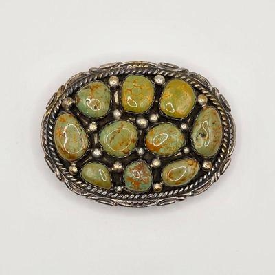 Vintage Native American sterling silver and turquoise belt buckle
