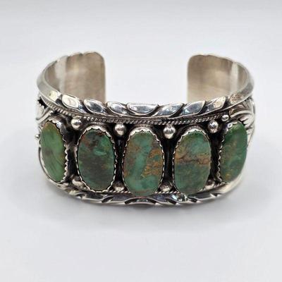 Vintage Native American sterling silver and turquoise Tom Taylor cuff bracelet