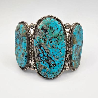 Vintage Native American sterling silver and turquoise Anita Whitegoat cuff bracelet