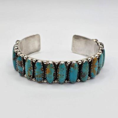 Vintage Native American sterling silver and turquoise Julia and H. Etsitty cuff bracelet