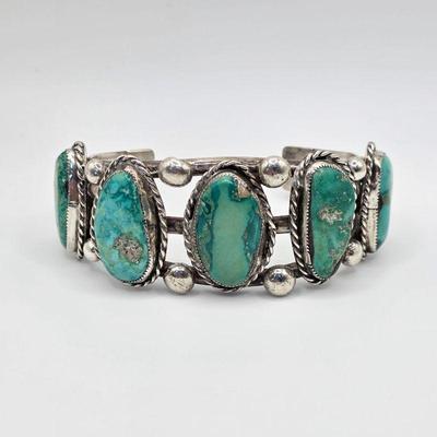 Vintage Native American sterling silver and turquoise cuff bracelet