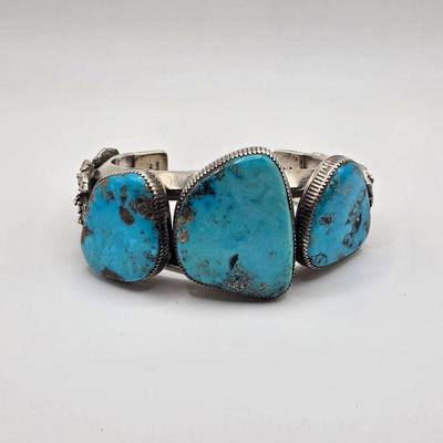 Vintage Native American sterling silver and turquoise Marc Antia cuff bracelet