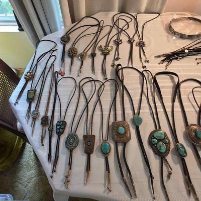 Vintage Native American jewelry, sterling silver and turquoise bolo ties