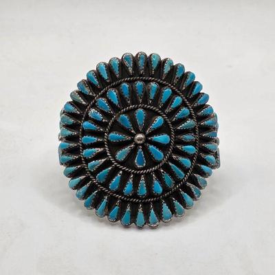 Vintage Native American sterling silver and turquoise cuff bracelet