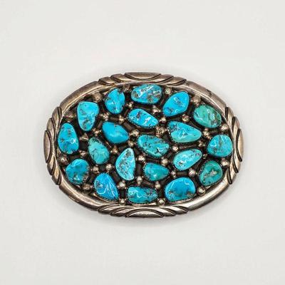 Phillip Morse Vintage Native American sterling silver and turquoise belt buckle