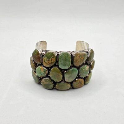 Vintage Native American sterling silver and turquoise Emer Thompson cuff bracelet