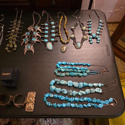 Vintage Native American jewelry, sterling silver and turquoise necklaces
