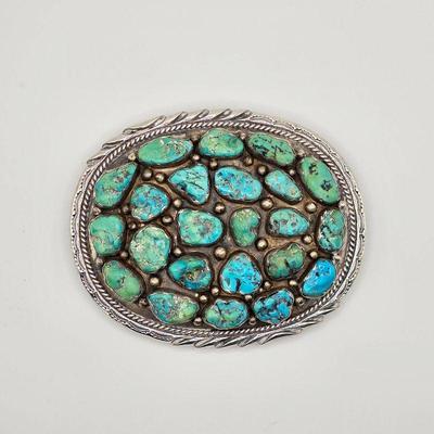 Vintage Native American sterling silver and turquoise belt buckle