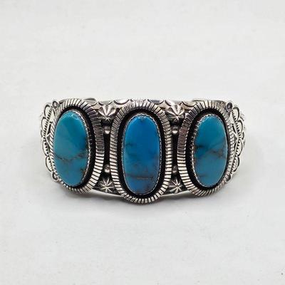 Vintage Native American sterling silver and turquoise Toby Henderson cuff bracelet
