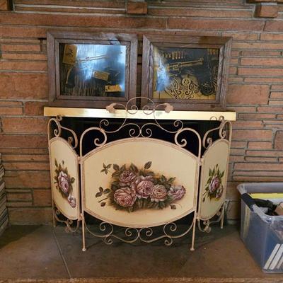 Vintage three panel fireplace screen