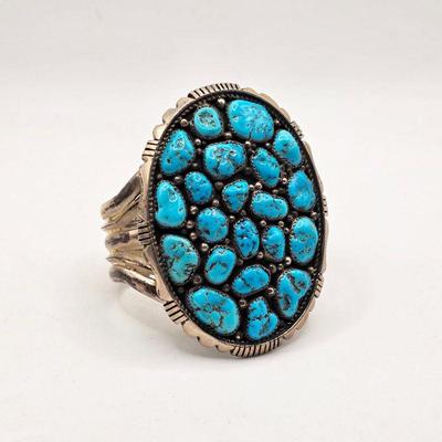 Vintage Native American sterling silver and turquoise Ted Joe cuff bracelet