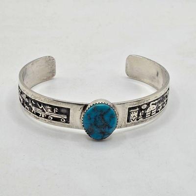 Vintage Native American sterling silver and turquoise cuff bracelet