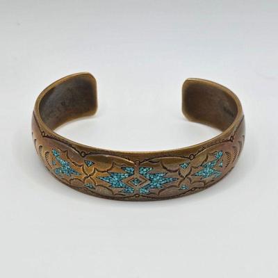 Vintage Native American sterling silver and turquoise cuff bracelet Nakai