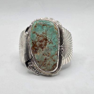 Vintage Native American sterling silver and turquoise cuff bracelet