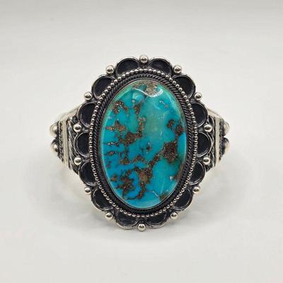 Vintage Native American sterling silver and turquoise Wallace Yazzie Jr. cuff bracelet