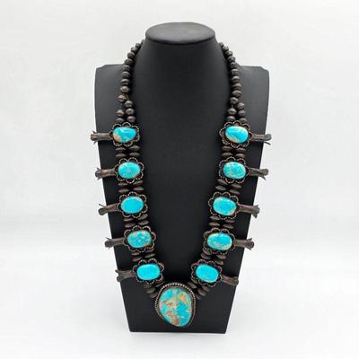 Vintage Native American sterling silver and turquoise station necklace
