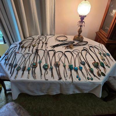 Vintage Native American jewelry, sterling silver and turquoise bolo ties