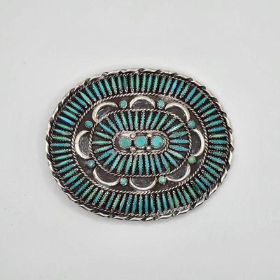 Jason Yazzie Vintage Native American sterling silver and turquoise belt buckle