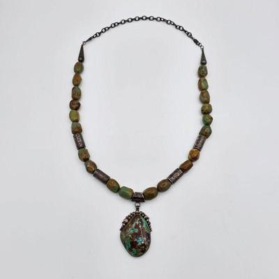 Vintage Native American sterling silver and turquoise necklace