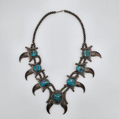 Vintage Native American sterling silver and turquoise necklace