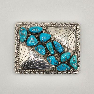 Vintage Native American sterling silver and turquoise belt buckle
