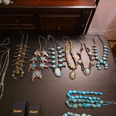 Vintage Native American jewelry, sterling silver and turquoise necklaces
