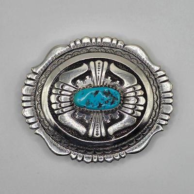 Thomas Singer Vintage Native American sterling silver and turquoise belt buckle