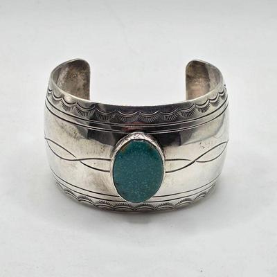 Vintage Native American sterling silver and turquoise cuff bracelet