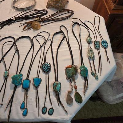 Vintage Native American jewelry, sterling silver and turquoise bolo ties