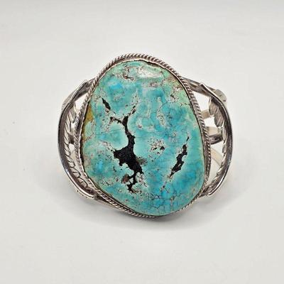 Vintage Native American sterling silver and turquoise cuff bracelet