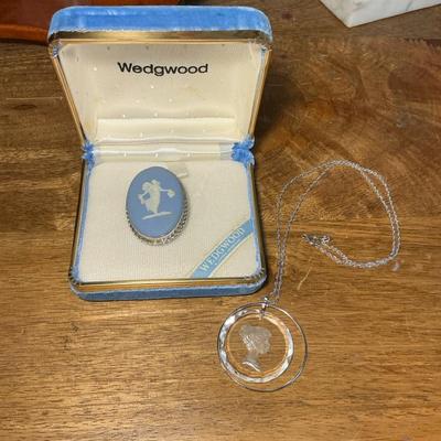 Wedgwood Brooch & Sterling Crystal Cameo Necklace 
