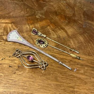 Vintage Hat Pins - Sterling & 12k GF