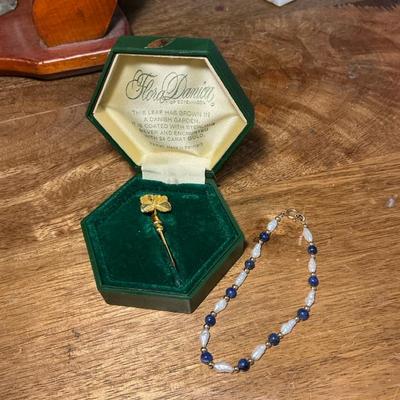 14k Freshwater Lapis Lazuli Bracelet & 24k Gold Clover