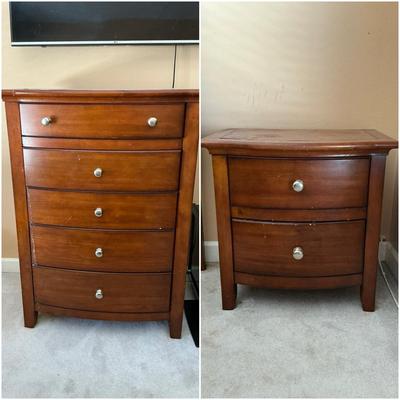 Matching Wood Chest Of Drawers & Nightstand