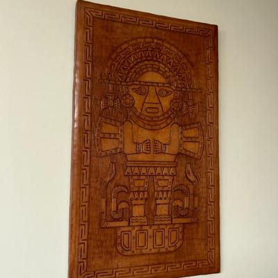 Peruvian- engraved leather wooden plate