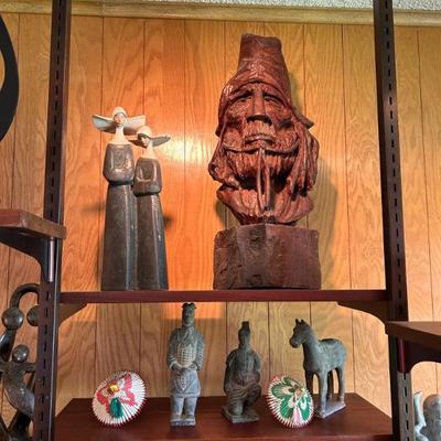 Lladro, folk art (carved wooden head), Chinese Terra cotta warrior figurines