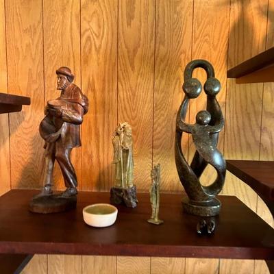 MCM Ecuador wooden figurine, Chinese soapstone, African Shona art