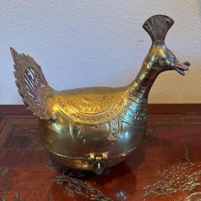 Auction Lot # 19 - Vintage Brass Indian Dhokra Peacock Box