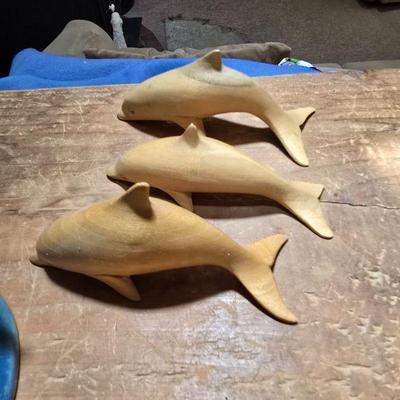 Carved wood sharks