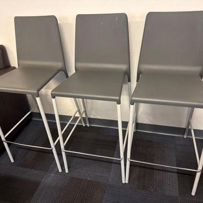 Set of 3 Allermuir Kojak Bar Stools – Grey Seat, Silver Frame $1000+	