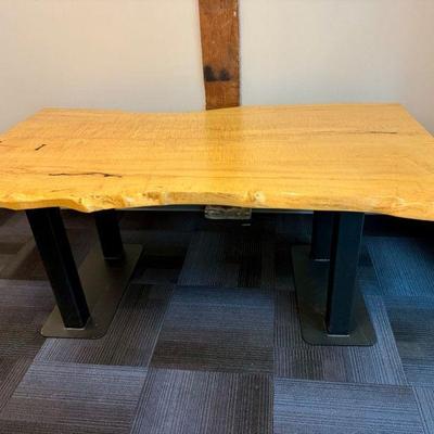 Live Edge Wood Slab Table – 73” Natural Top w/ Sturdy Modern Base	