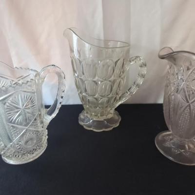 Decorative & Cut Glass Pitchers Lot Of 3