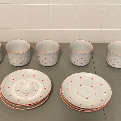 Vintage Red Dots With Gold Trim Czechoslovakia Pieces Plus Extras 