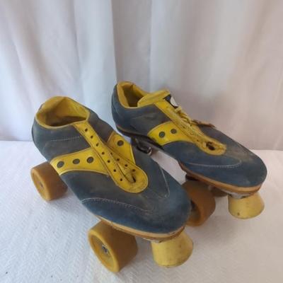 Vintage Spotbilt Yellow/Blue Suede Rollerskates