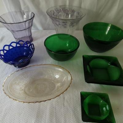 Colored & Clear Glass Bowls & More Lot Of 8