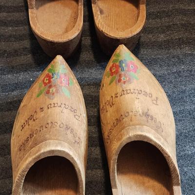 Vintage Czechoslovakian Wooden Shoes, 2 Pairs